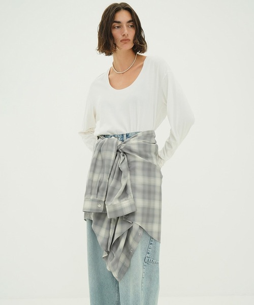 CLANE（クラネ）の「2WAY OVER OMBRE CHECK SHIRTS（シャツ/ブラウス・レディース・イエロー/グレー・2/1）」の9枚目の写真