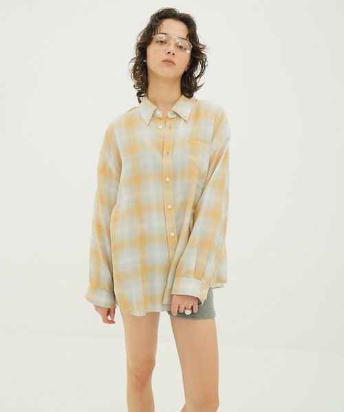 CLANE（クラネ）の「2WAY OVER OMBRE CHECK SHIRTS（シャツ/ブラウス・レディース・イエロー/グレー・2/1）」の12枚目の写真