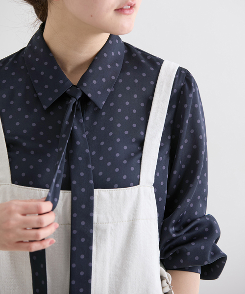 IENA（イエナ）の「《WEB限定/追加4》サテンドットタイ付ブラウス（シャツ/ブラウス・レディース・ブラック/ネイビー・FREE）」の2枚目の写真