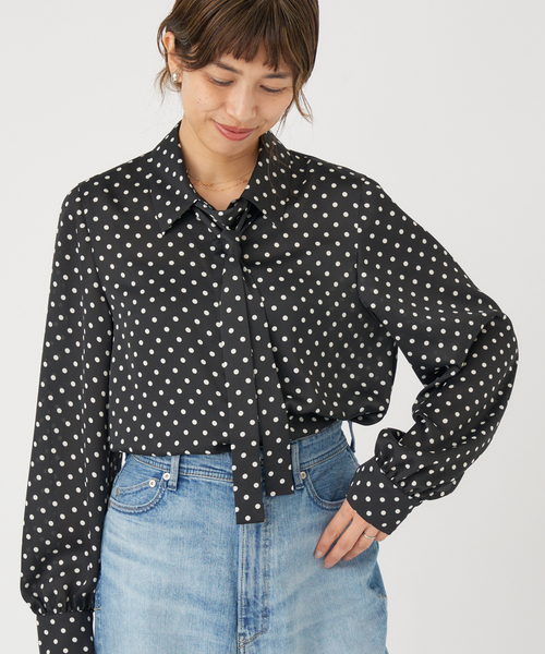 IENA（イエナ）の「《WEB限定/追加4》サテンドットタイ付ブラウス（シャツ/ブラウス・レディース・ブラック/ネイビー・FREE）」の18枚目の写真
