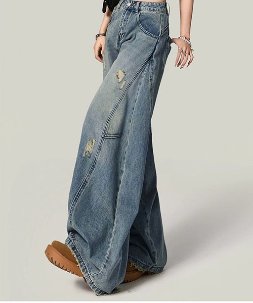 gossip!ロサンゼルス(ゴシップロサンゼルス)の「ワイドルーズデニムパンツ レディース ハイウエスト ゆったり(デニムパンツ・レディース・ブルー・L/M/S)」の5枚目の写真