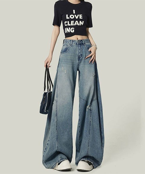 gossip!ロサンゼルス(ゴシップロサンゼルス)の「ワイドルーズデニムパンツ レディース ハイウエスト ゆったり(デニムパンツ・レディース・ブルー・L/M/S)」の8枚目の写真