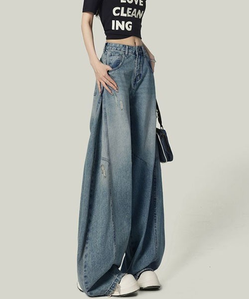 gossip!ロサンゼルス(ゴシップロサンゼルス)の「ワイドルーズデニムパンツ レディース ハイウエスト ゆったり(デニムパンツ・レディース・ブルー・L/M/S)」の11枚目の写真