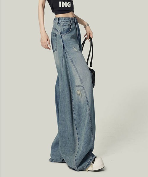 gossip!ロサンゼルス(ゴシップロサンゼルス)の「ワイドルーズデニムパンツ レディース ハイウエスト ゆったり(デニムパンツ・レディース・ブルー・L/M/S)」の12枚目の写真