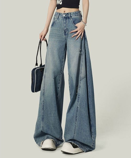 gossip!ロサンゼルス(ゴシップロサンゼルス)の「ワイドルーズデニムパンツ レディース ハイウエスト ゆったり(デニムパンツ・レディース・ブルー・L/M/S)」の13枚目の写真