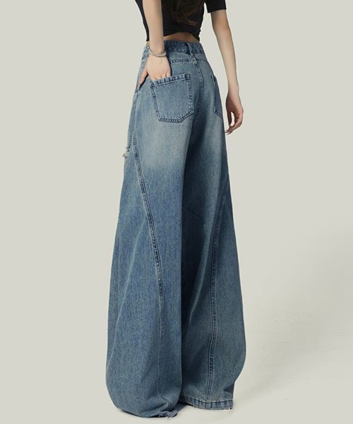 gossip!ロサンゼルス(ゴシップロサンゼルス)の「ワイドルーズデニムパンツ レディース ハイウエスト ゆったり(デニムパンツ・レディース・ブルー・L/M/S)」の17枚目の写真