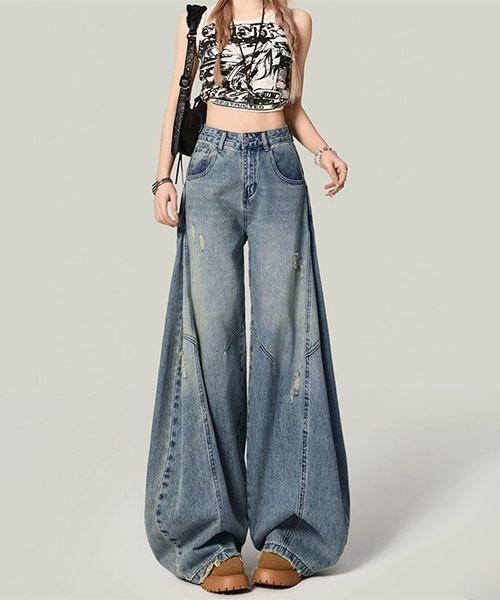gossip!ロサンゼルス(ゴシップロサンゼルス)の「ワイドルーズデニムパンツ レディース ハイウエスト ゆったり(デニムパンツ・レディース・ブルー・L/M/S)」の18枚目の写真