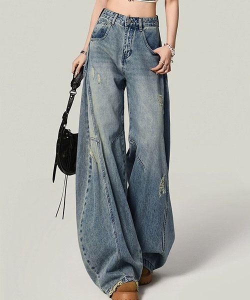 gossip!ロサンゼルス(ゴシップロサンゼルス)の「ワイドルーズデニムパンツ レディース ハイウエスト ゆったり(デニムパンツ・レディース・ブルー・L/M/S)」の2枚目の写真