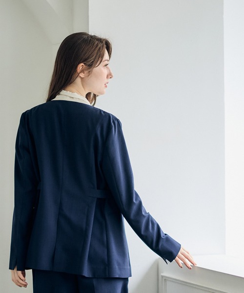 12Twelve Agenda（トゥエルブ　アジェンダ）の「配色デザインカラーレスジャケット（ノーカラージャケット・レディース・ネイビー/ライトグレー・M）」の16枚目の写真