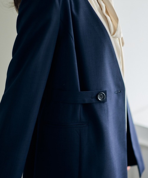 12Twelve Agenda（トゥエルブ　アジェンダ）の「配色デザインカラーレスジャケット（ノーカラージャケット・レディース・ネイビー/ライトグレー・M）」の22枚目の写真