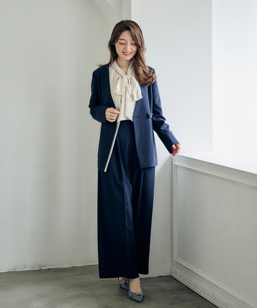 12Twelve Agenda（トゥエルブ　アジェンダ）の「配色デザインカラーレスジャケット（ノーカラージャケット・レディース・ネイビー/ライトグレー・M）」の17枚目の写真