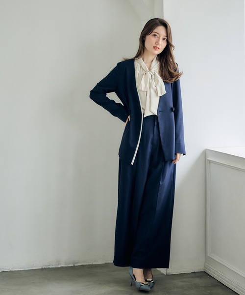 12Twelve Agenda（トゥエルブ　アジェンダ）の「配色デザインカラーレスジャケット（ノーカラージャケット・レディース・ネイビー/ライトグレー・M）」の18枚目の写真