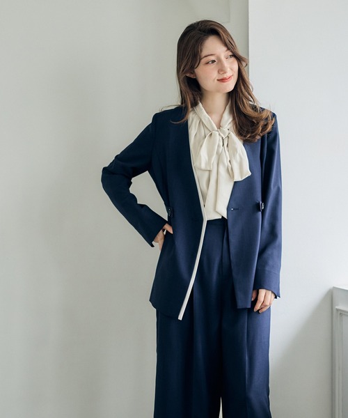 12Twelve Agenda（トゥエルブ　アジェンダ）の「配色デザインカラーレスジャケット（ノーカラージャケット・レディース・ネイビー/ライトグレー・M）」の13枚目の写真