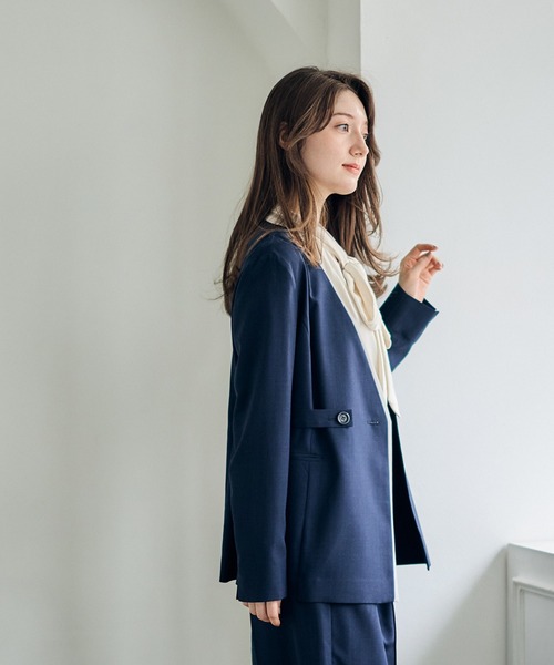 12Twelve Agenda（トゥエルブ　アジェンダ）の「配色デザインカラーレスジャケット（ノーカラージャケット・レディース・ネイビー/ライトグレー・M）」の15枚目の写真