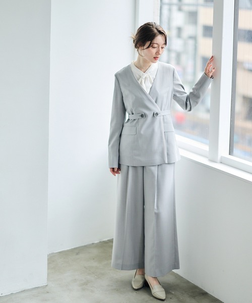 12Twelve Agenda（トゥエルブ　アジェンダ）の「配色デザインカラーレスジャケット（ノーカラージャケット・レディース・ネイビー/ライトグレー・M）」の10枚目の写真