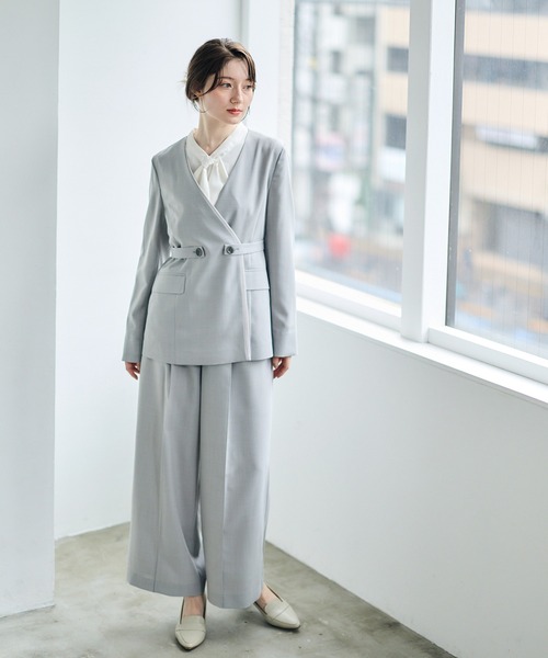 12Twelve Agenda（トゥエルブ　アジェンダ）の「配色デザインカラーレスジャケット（ノーカラージャケット・レディース・ネイビー/ライトグレー・M）」の12枚目の写真