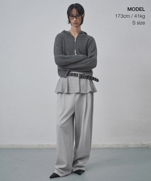 MUSINSA STANDARD WOMAN（ムシンサスタンダードウーマン）の「ウィメンズリブニットフードパーカージップアップ[ミディアムグレー]（ニット/セーター・レディース・その他・LARGE/SMALL/MEDIUM/X-SMALL）」の2枚目の写真
