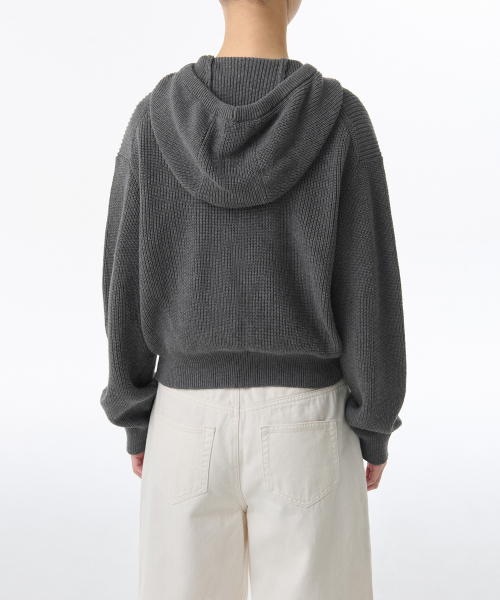 MUSINSA STANDARD WOMAN（ムシンサスタンダードウーマン）の「ウィメンズリブニットフードパーカージップアップ[ミディアムグレー]（ニット/セーター・レディース・その他・LARGE/SMALL/MEDIUM/X-SMALL）」の3枚目の写真
