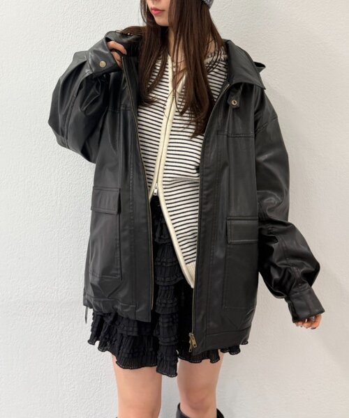 w closet（ダブルクローゼット）の「フェイクレザーフーディージャケット（その他アウター・レディース・ブラック/ブラウン・FREE）」の21枚目の写真