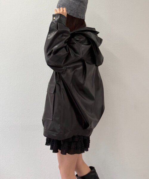 w closet（ダブルクローゼット）の「フェイクレザーフーディージャケット（その他アウター・レディース・ブラック/ブラウン・FREE）」の18枚目の写真