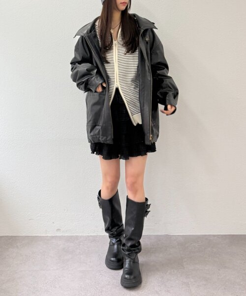 w closet（ダブルクローゼット）の「フェイクレザーフーディージャケット（その他アウター・レディース・ブラック/ブラウン・FREE）」の17枚目の写真