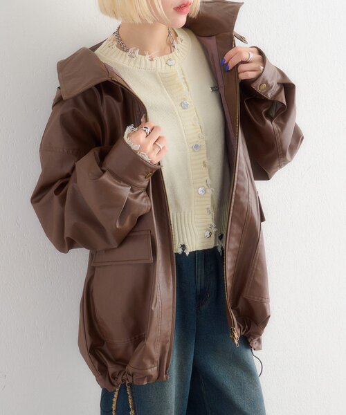 w closet（ダブルクローゼット）の「フェイクレザーフーディージャケット（その他アウター・レディース・ブラック/ブラウン・FREE）」の13枚目の写真