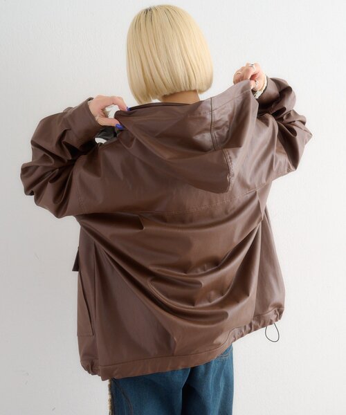 w closet（ダブルクローゼット）の「フェイクレザーフーディージャケット（その他アウター・レディース・ブラック/ブラウン・FREE）」の11枚目の写真