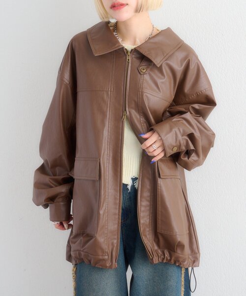 w closet（ダブルクローゼット）の「フェイクレザーフーディージャケット（その他アウター・レディース・ブラック/ブラウン・FREE）」の9枚目の写真