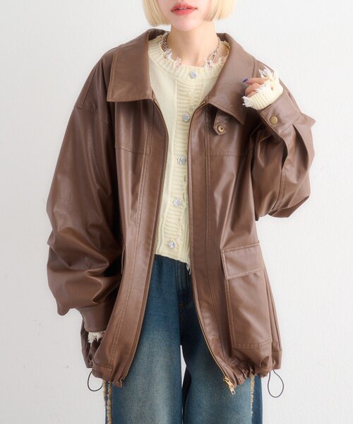 w closet（ダブルクローゼット）の「フェイクレザーフーディージャケット（その他アウター・レディース・ブラック/ブラウン・FREE）」の8枚目の写真