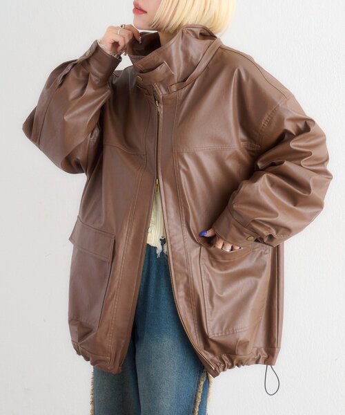 w closet（ダブルクローゼット）の「フェイクレザーフーディージャケット（その他アウター・レディース・ブラック/ブラウン・FREE）」の7枚目の写真