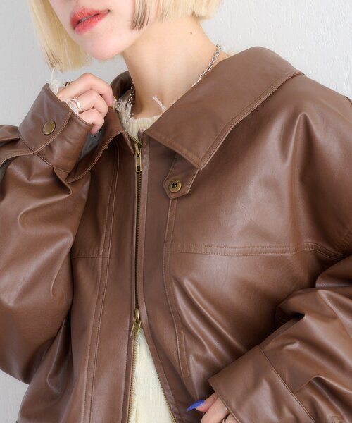 w closet（ダブルクローゼット）の「フェイクレザーフーディージャケット（その他アウター・レディース・ブラック/ブラウン・FREE）」の6枚目の写真
