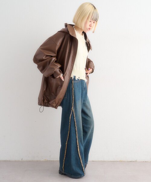 w closet（ダブルクローゼット）の「フェイクレザーフーディージャケット（その他アウター・レディース・ブラック/ブラウン・FREE）」の22枚目の写真