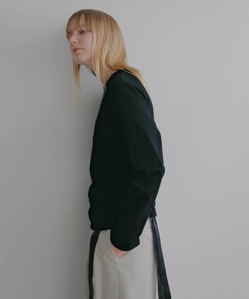 MANOF(マノフ)の「SIDE RIBBON CUT TOPS(Tシャツ/カットソー・レディース・ホワイト/ミント/ブラック・F)」の2枚目の写真