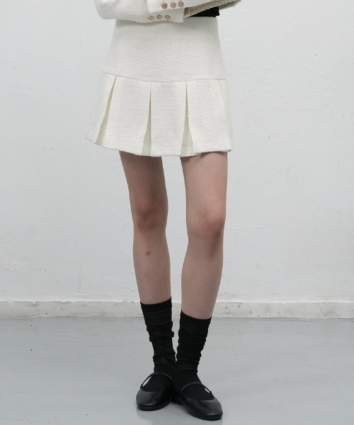 GENERAL IDEA（ジェネラルアイデア）の「【GENERAL IDEA】ツイードプリーツミニスカート / Tweed Pleated Mini Skirt（スカート・レディース・ホワイト/ブラック・M/S/L）」の2枚目の写真