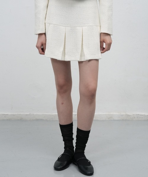 GENERAL IDEA（ジェネラルアイデア）の「【GENERAL IDEA】ツイードプリーツミニスカート / Tweed Pleated Mini Skirt（スカート・レディース・ホワイト/ブラック・M/S/L）」の3枚目の写真