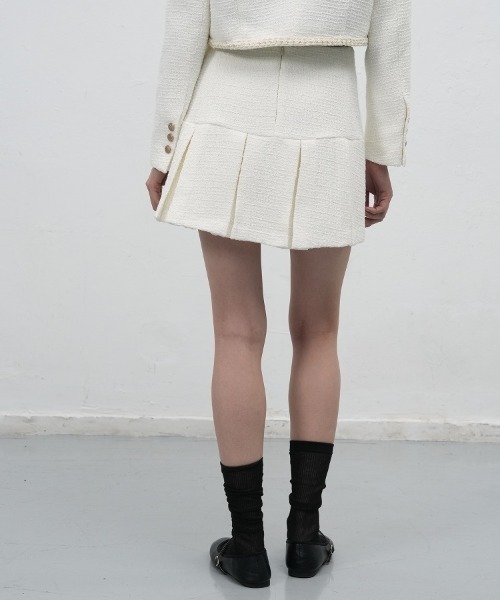 GENERAL IDEA（ジェネラルアイデア）の「【GENERAL IDEA】ツイードプリーツミニスカート / Tweed Pleated Mini Skirt（スカート・レディース・ホワイト/ブラック・M/S/L）」の4枚目の写真