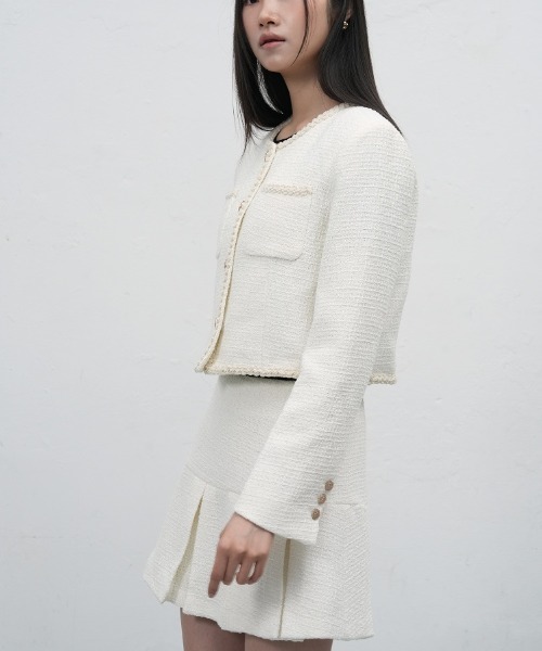 GENERAL IDEA（ジェネラルアイデア）の「【GENERAL IDEA】ツイードプリーツミニスカート / Tweed Pleated Mini Skirt（スカート・レディース・ホワイト/ブラック・M/S/L）」の5枚目の写真