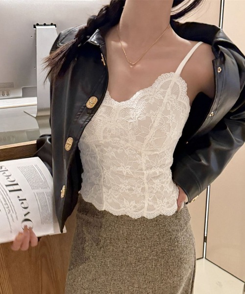 c.u.l(シーユーエル)の「カップ付き 花柄総レース キャミ トップス culw875(キャミソール・レディース・ブラック/ホワイト/レッド/ベージュ・M/L)」の9枚目の写真