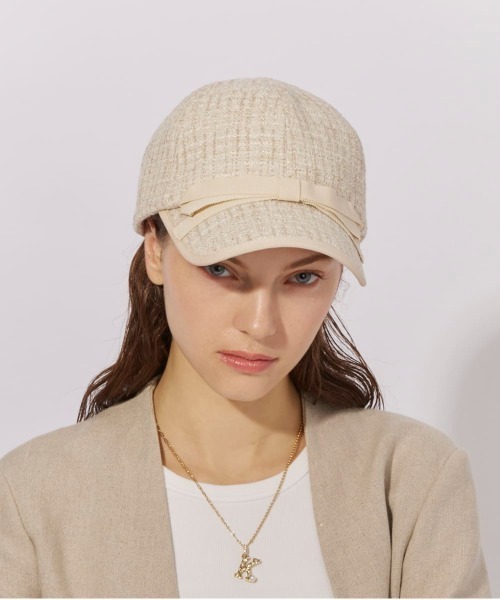 Chapeau d' O(シャポードオー)の「Chapeau d' O Fancy Tweed Ribbon Cap / シャポードオー(キャップ・レディース・ブラック/ベージュ/ブルー・FREE)」の2枚目の写真