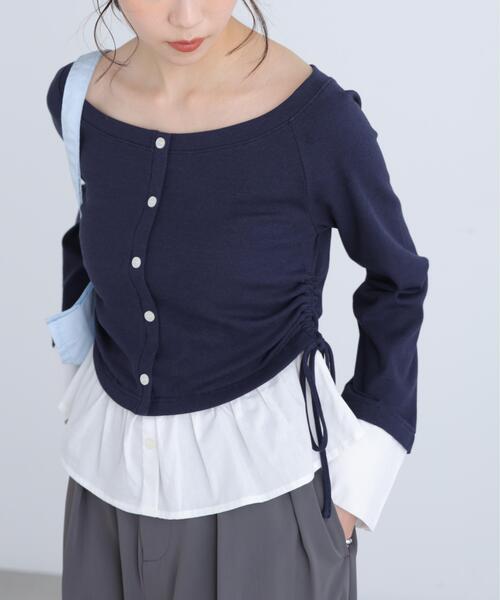 FREE'S MART(フリーズマート)の「◆布帛ドッキングサイドシャーリングカットソー(Tシャツ/カットソー・レディース・ホワイト/ブルー/グレー/ネイビー・FREE)」の3枚目の写真