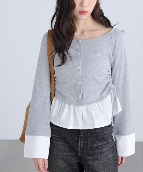 FREE'S MART(フリーズマート)の「◆布帛ドッキングサイドシャーリングカットソー(Tシャツ/カットソー・レディース・ホワイト/ブルー/グレー/ネイビー・FREE)」の1枚目の写真