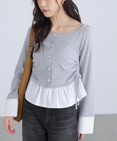 FREE'S MART(フリーズマート)の「◆布帛ドッキングサイドシャーリングカットソー(Tシャツ/カットソー・レディース・ホワイト/ブルー/グレー/ネイビー・FREE)」の6枚目の写真