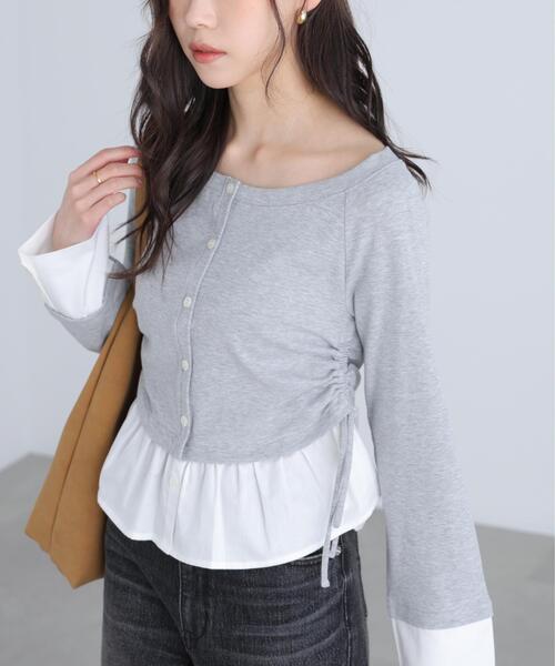 FREE'S MART(フリーズマート)の「◆布帛ドッキングサイドシャーリングカットソー(Tシャツ/カットソー・レディース・ホワイト/ブルー/グレー/ネイビー・FREE)」の8枚目の写真