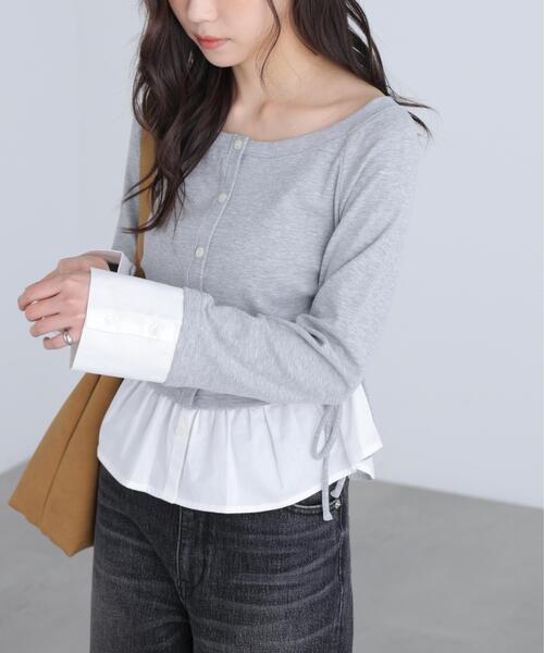 FREE'S MART(フリーズマート)の「◆布帛ドッキングサイドシャーリングカットソー(Tシャツ/カットソー・レディース・ホワイト/ブルー/グレー/ネイビー・FREE)」の9枚目の写真