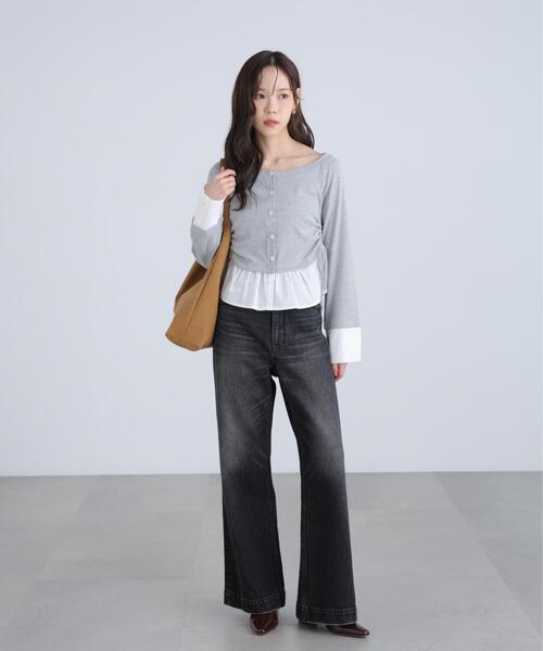 FREE'S MART(フリーズマート)の「◆布帛ドッキングサイドシャーリングカットソー(Tシャツ/カットソー・レディース・ホワイト/ブルー/グレー/ネイビー・FREE)」の10枚目の写真