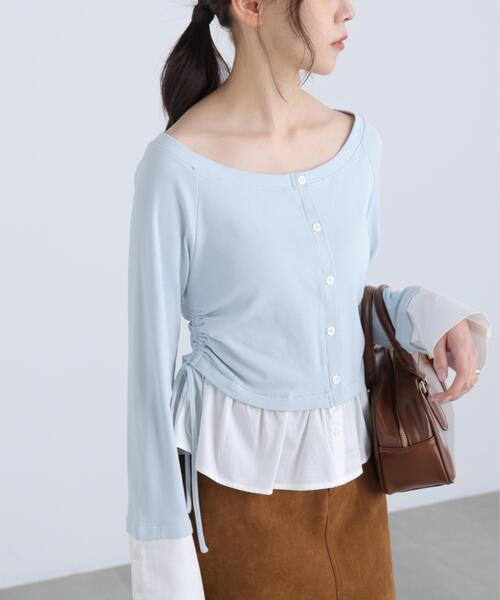 FREE'S MART(フリーズマート)の「◆布帛ドッキングサイドシャーリングカットソー(Tシャツ/カットソー・レディース・ホワイト/ブルー/グレー/ネイビー・FREE)」の18枚目の写真