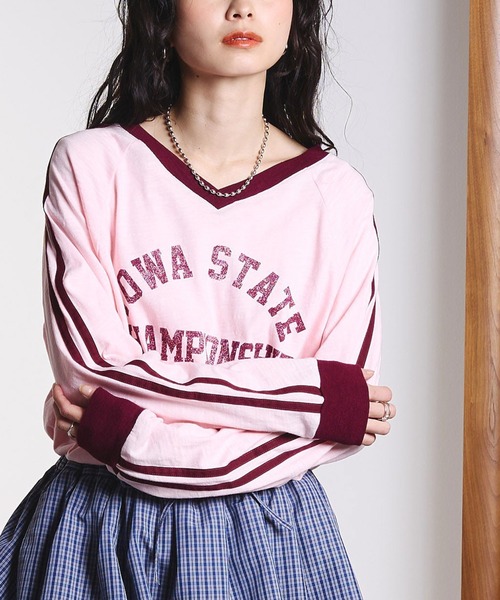 ROSE BUD(ローズバッド)の「SPORTS LOGO L/S TEE(Tシャツ/カットソー・レディース・ライトピンク/ホワイト・ONE SIZE)」の2枚目の写真