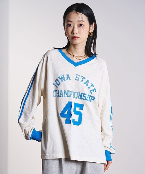 ROSE BUD(ローズバッド)の「SPORTS LOGO L/S TEE(Tシャツ/カットソー・レディース・ライトピンク/ホワイト・ONE SIZE)」の3枚目の写真