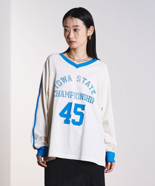 ROSE BUD(ローズバッド)の「SPORTS LOGO L/S TEE(Tシャツ/カットソー・レディース・ライトピンク/ホワイト・ONE SIZE)」の5枚目の写真