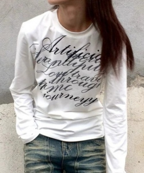 おしゃれスタ(オシャレスタ)の「ロゴプリント ロングスリーブカットソー(Tシャツ/カットソー・レディース・ホワイト/ブラック・S/M/L/XL)」の10枚目の写真